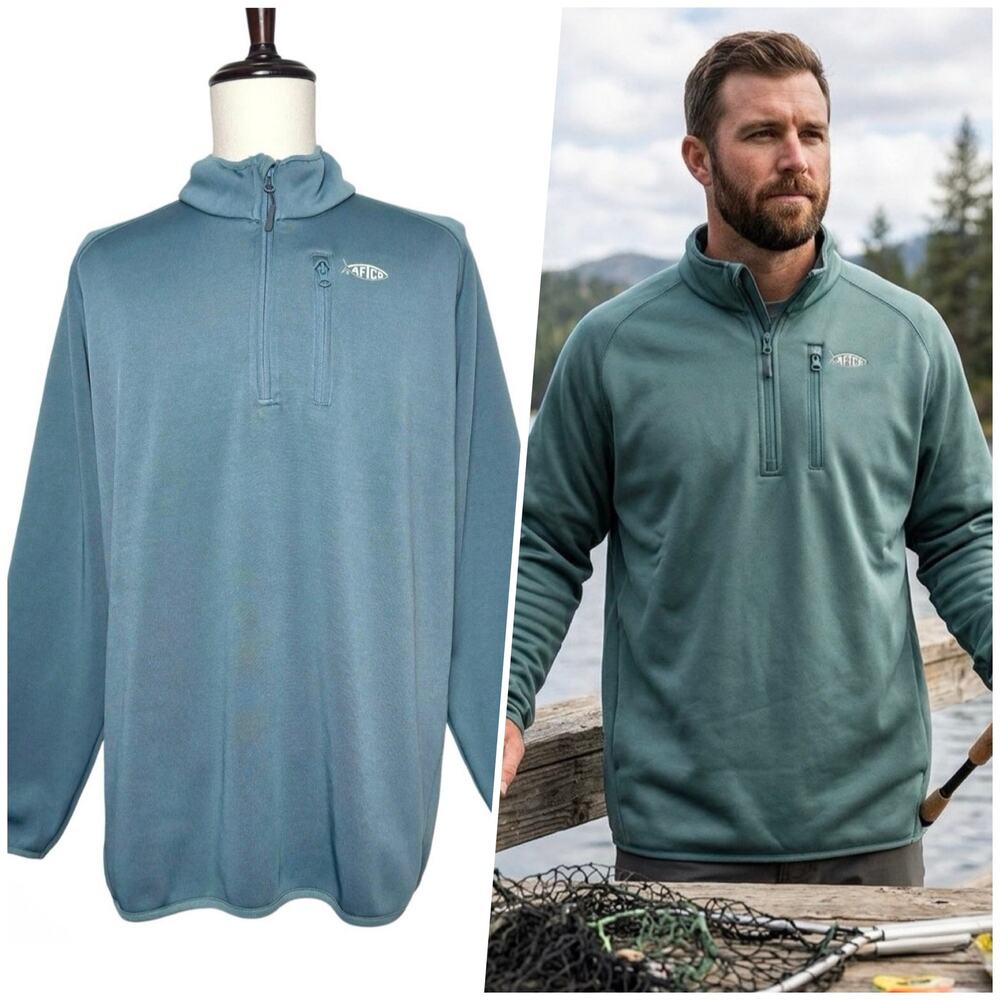 AFTCO | Men | Vista Tech Teal Performance Fleece Fishing 1/4 Zip Pullover | XL